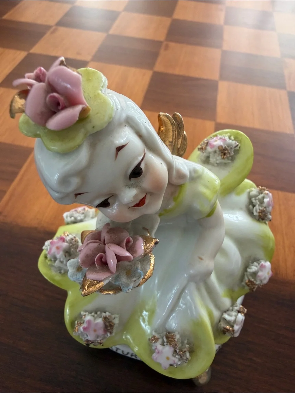 Vintage 'Saturday's Child' Porcelain Figurine - Yellow & Pink Floral Angel